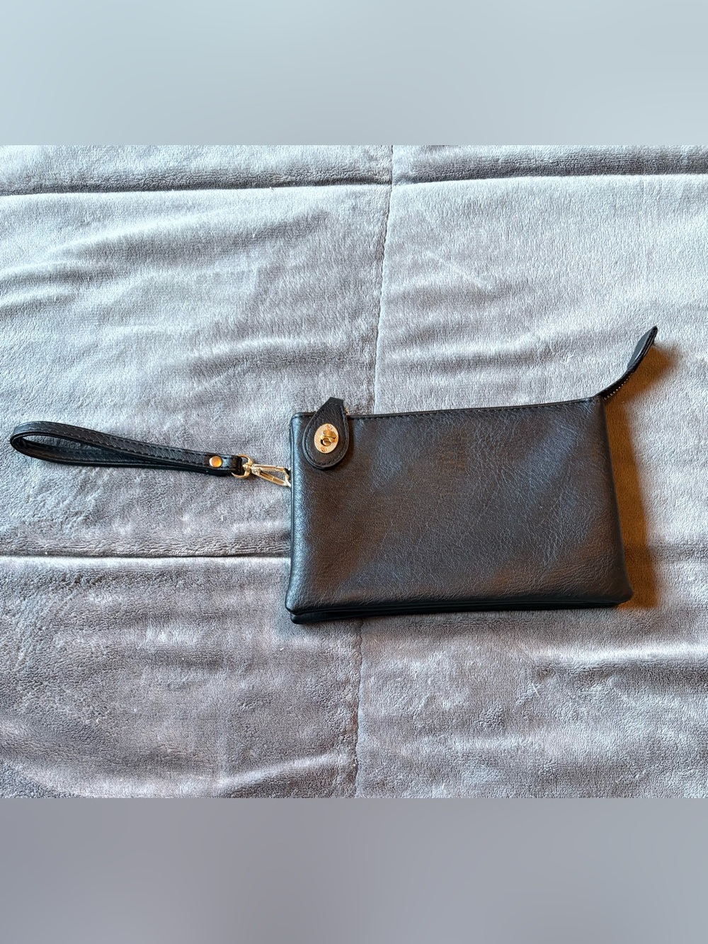Black Leather Wristlet Clutch